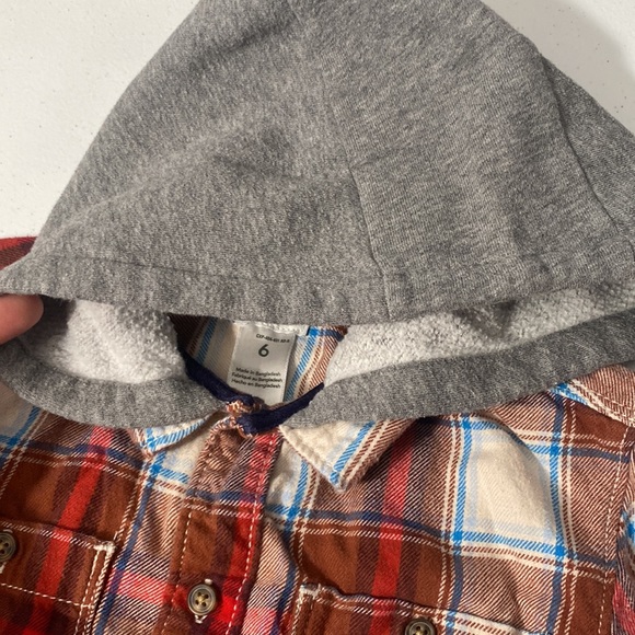 Carter’s Boy Long Sleeve Button Up Plaid Fall Winter Shirt W/Hood Size 6 - Picture 2 of 7